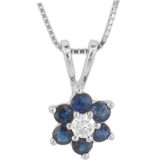 1/2ct Sapphire Flower Pendant with Diamond Accents in 14k White Gold
