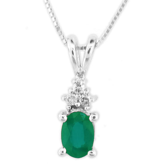 2/5ct Emerald Pendant with Diamond Accents in 14k White Gold