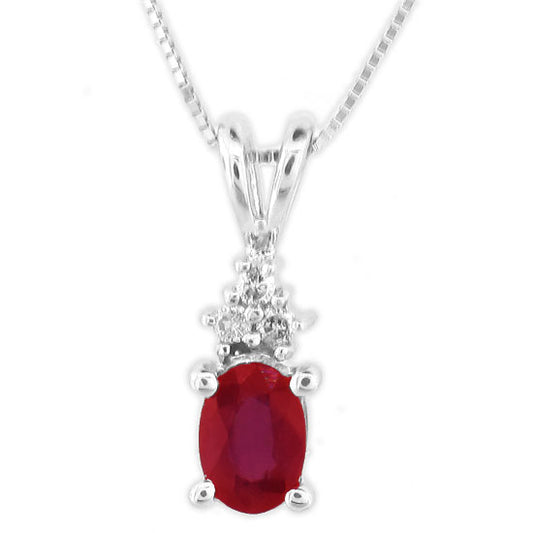 5/9ct Ruby Pendant with Diamond Accents in 14k White Gold