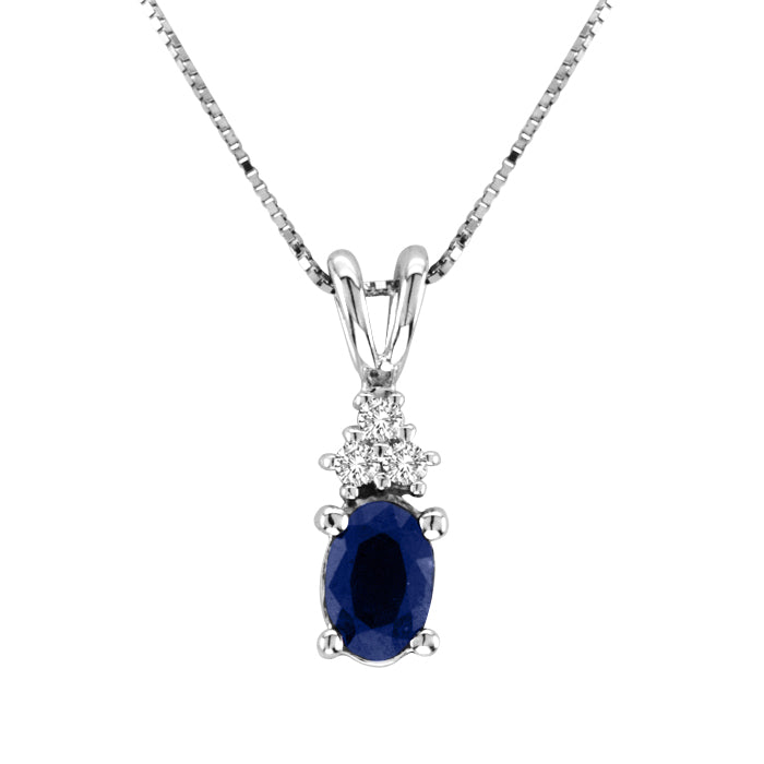 4/9ct Blue Sapphire Pendant with Diamond Accents in 14k White Gold