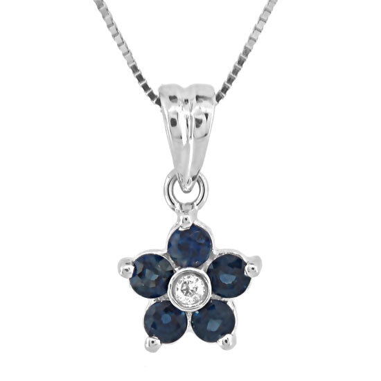 4/7ct Sapphire Flower Pendant with Diamond Accents in 14k White Gold