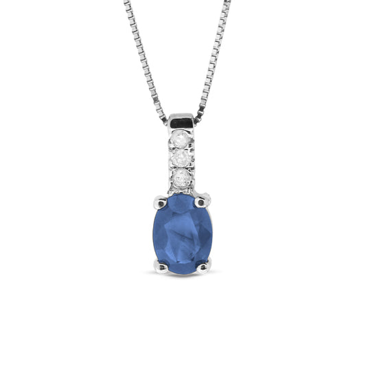 4/5ct Blue Sapphire Pendant with Diamond Accents in 14k White Gold