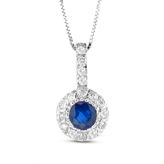 6/7ct Blue Sapphire and Diamond Pendant in 14k White Gold