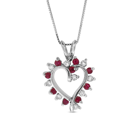 3/5ct Ruby and Diamond Heart Pendant in 14k White Gold
