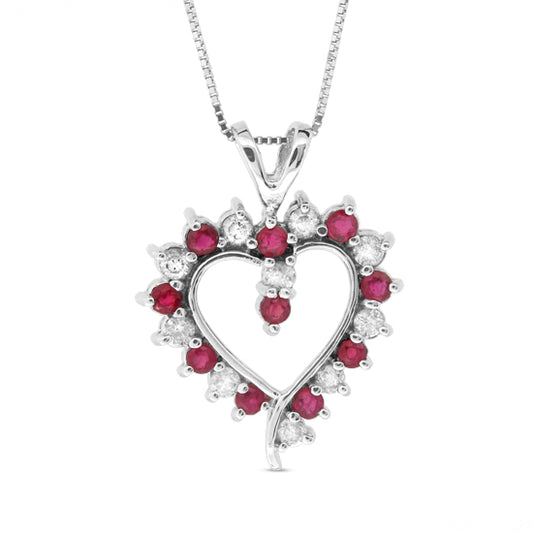 1.0ct Ruby and Diamond Heart Pendant in 14k White Gold