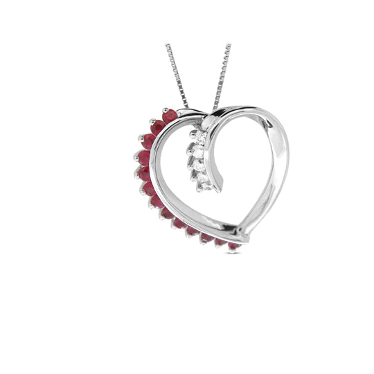 5/7ct Ruby and Diamond Heart Pendant in 14k White Gold