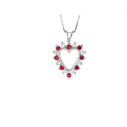 5/9ct Red Ruby and Diamond Heart Pendant in 14k White Gold