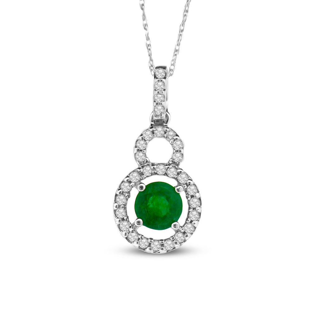 2/3ct Emerald and Diamond Halo Pendant in 14k White Gold