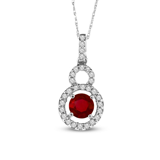 5/8ct Ruby and Diamond Halo Pendant in 14k White Gold