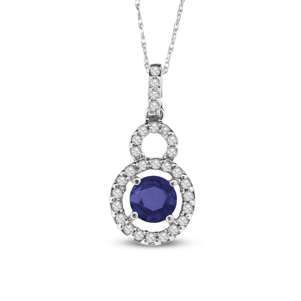 8/9ct Blue Sapphire and Diamond Halo Pendant in 14k White Gold