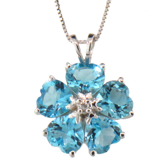 3 1/2ct Topaz Flower Pendant with Diamond Accents in 14k White Gold