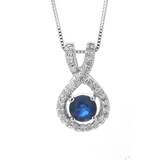 3/4ct Blue Sapphire and Diamond Pendant in 14k White Gold