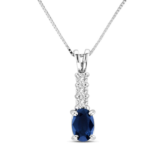 3/5ct Blue Sapphire Pendant with Diamond Accents in 14k White Gold