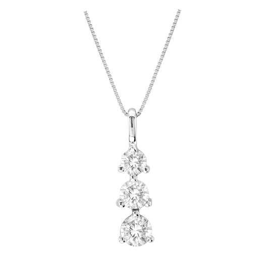 3/4ct Diamond 14K White Gold 3-Stone Pendant Necklace