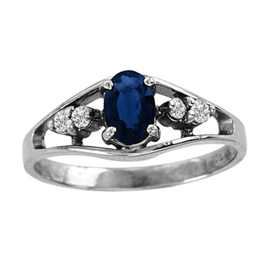 3/5ct Blue Sapphire & Diamond Engagement Ring in 14k White Gold