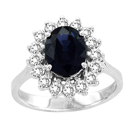 2 3/4ct Blue Sapphire &Diamond Engagement Ring in 14k White Gold