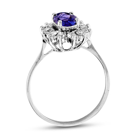 1 1/3ct Purple Tanzanite & Diamond Engagement Ring in 14k White Gold