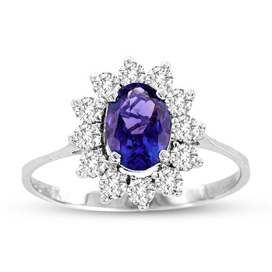 1 1/3ct Purple Tanzanite & Diamond Engagement Ring in 14k White Gold
