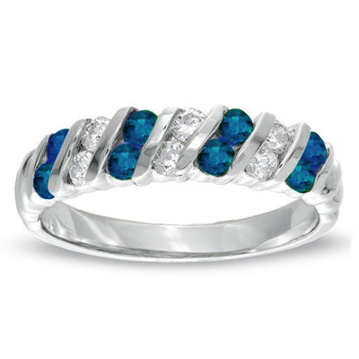 4/5ct Blue Sapphire & Diamond Ring in 14k White Gold