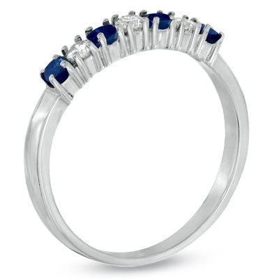 3/8ct Blue Sapphire & Diamond Ring in 14k White Gold