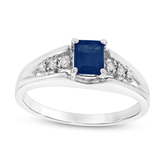 2/3ct Blue Sapphire & Diamond Ring 14k White Gold