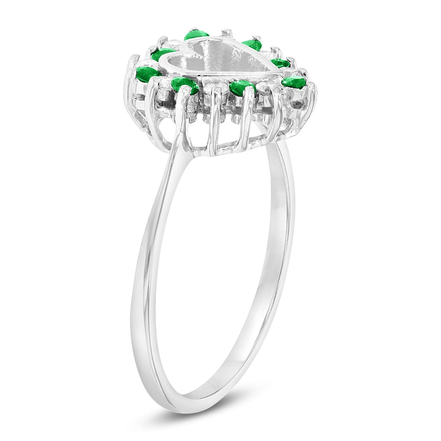 1/4ct Round-Cut Emerald & Diamond Heart Ring in 14k White Gold