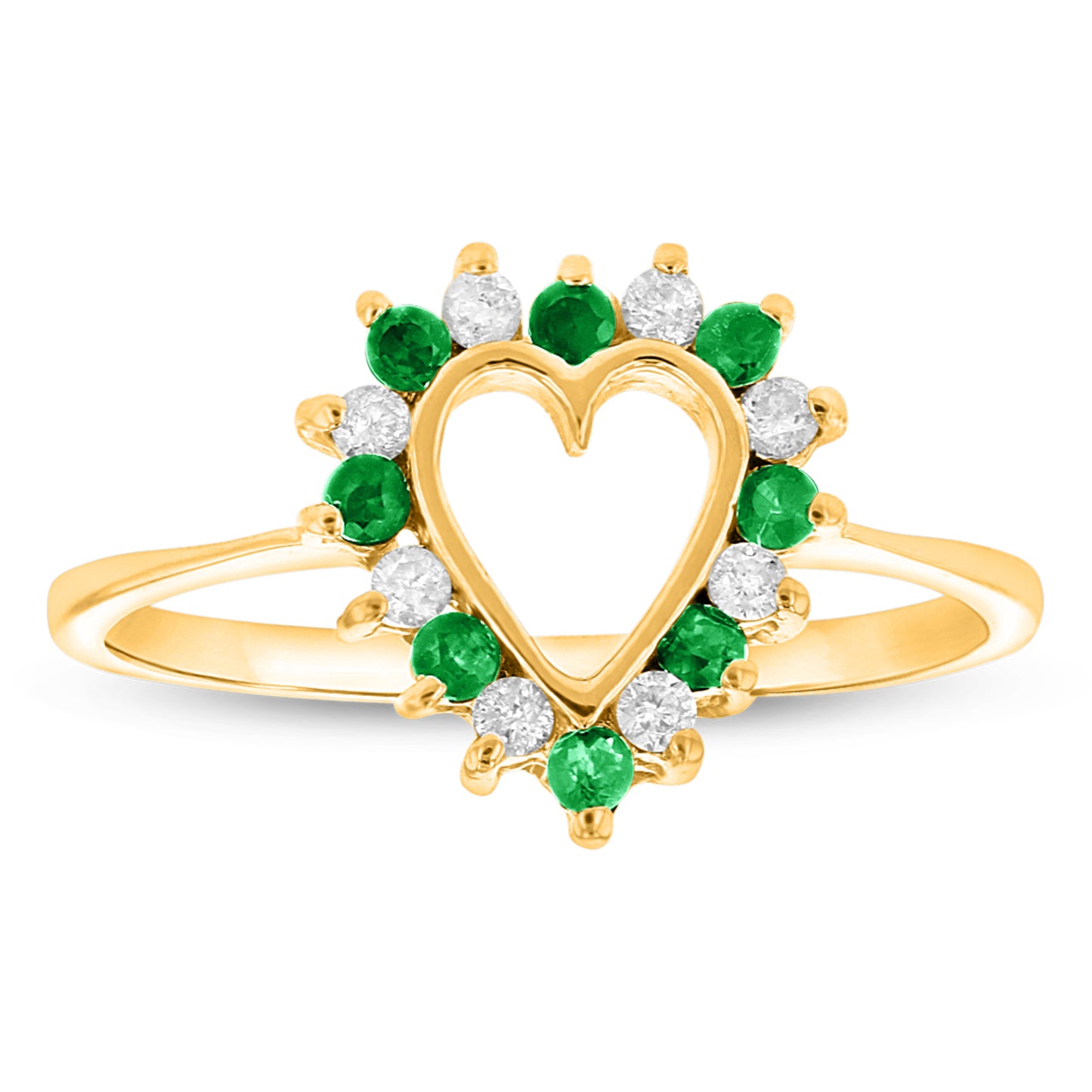1/4ct Round-Cut Emerald & Diamond Ring in 14k Yellow Gold