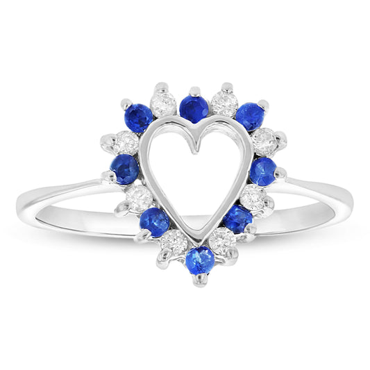 1/3ct Blue Sapphire & Diamond Heart Ring in 14k White Gold
