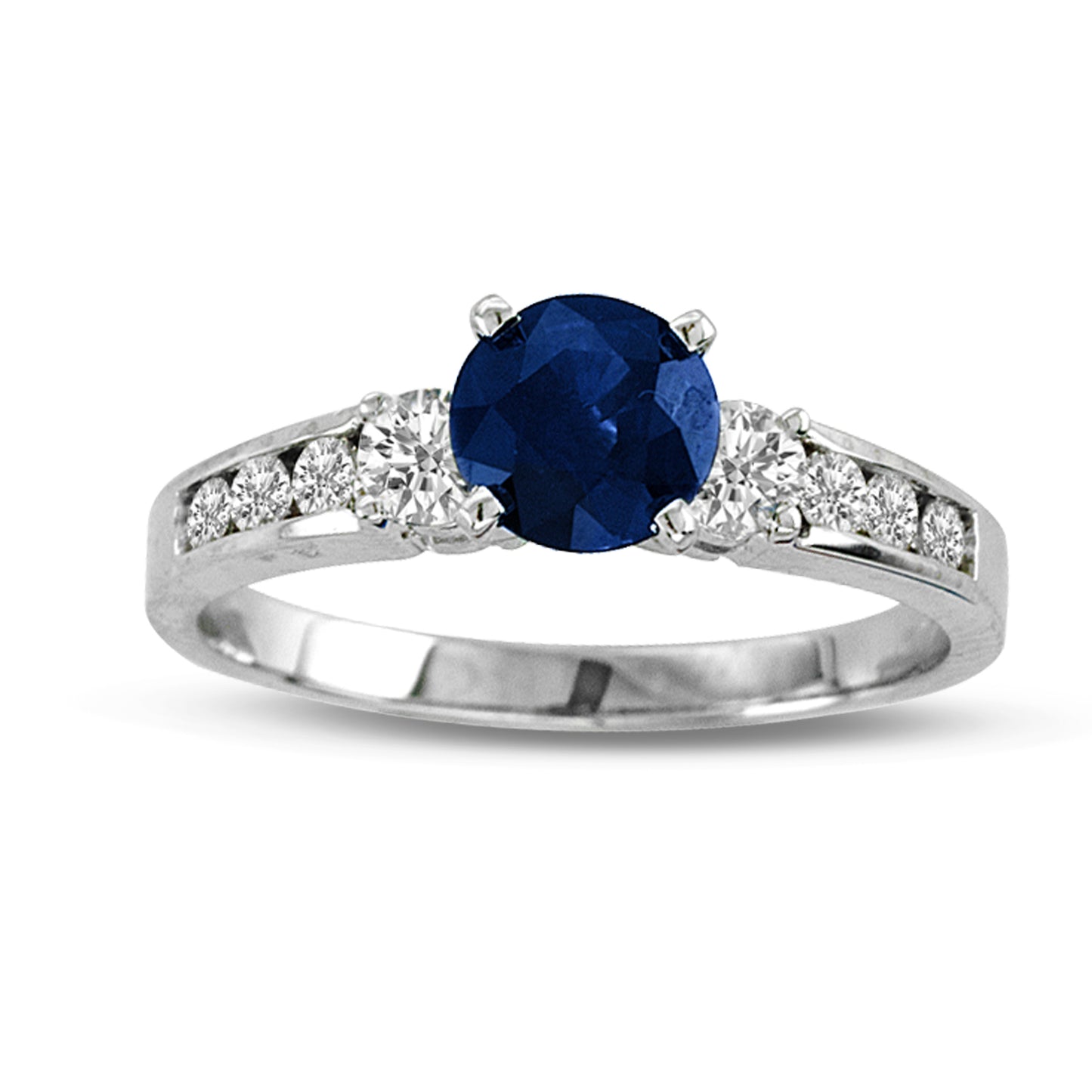 1 2/7ct Blue Sapphire & Diamond Engagement Ring in 14k White Gold