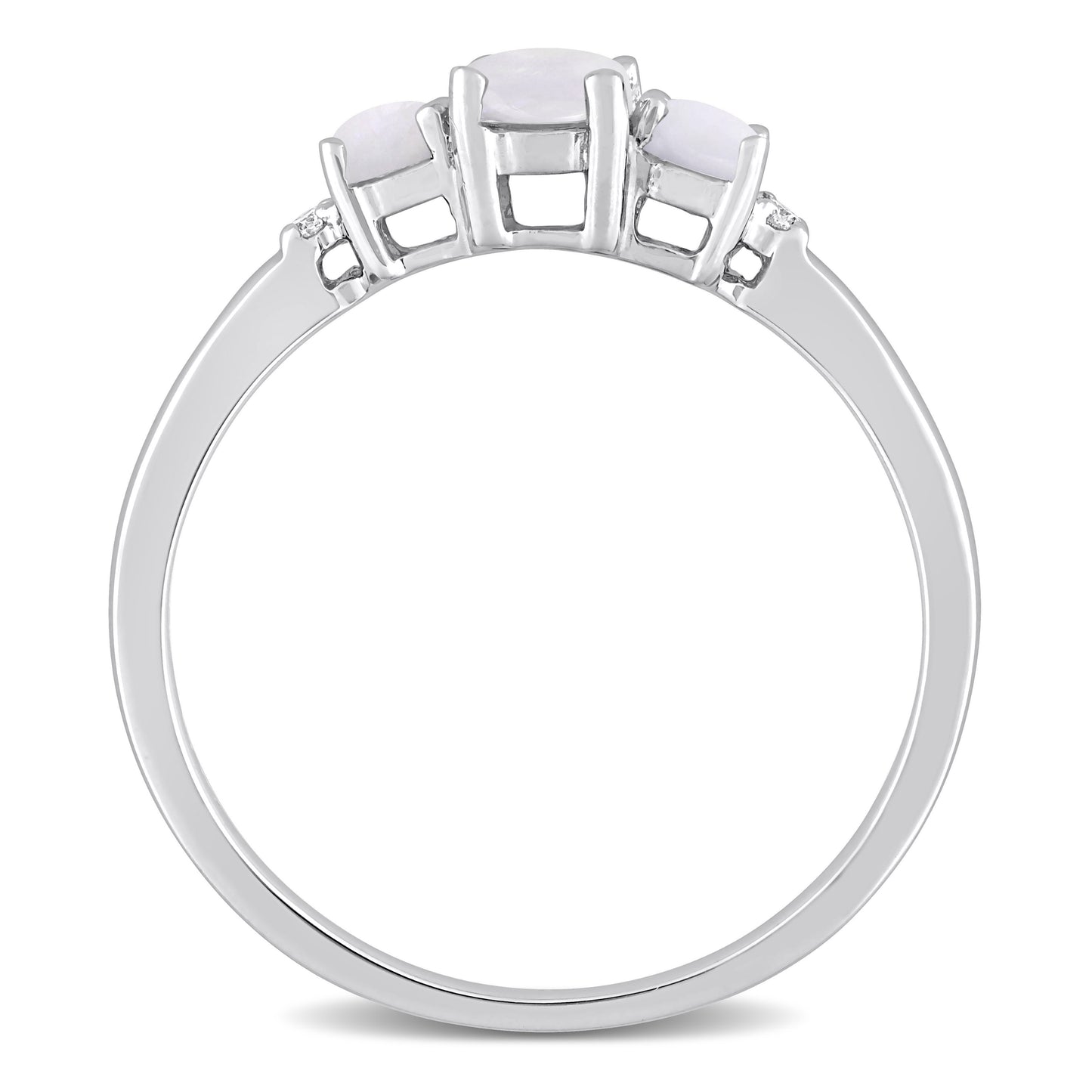 3-Stone Opal & Diamond Oval Ring in 10k White Gold