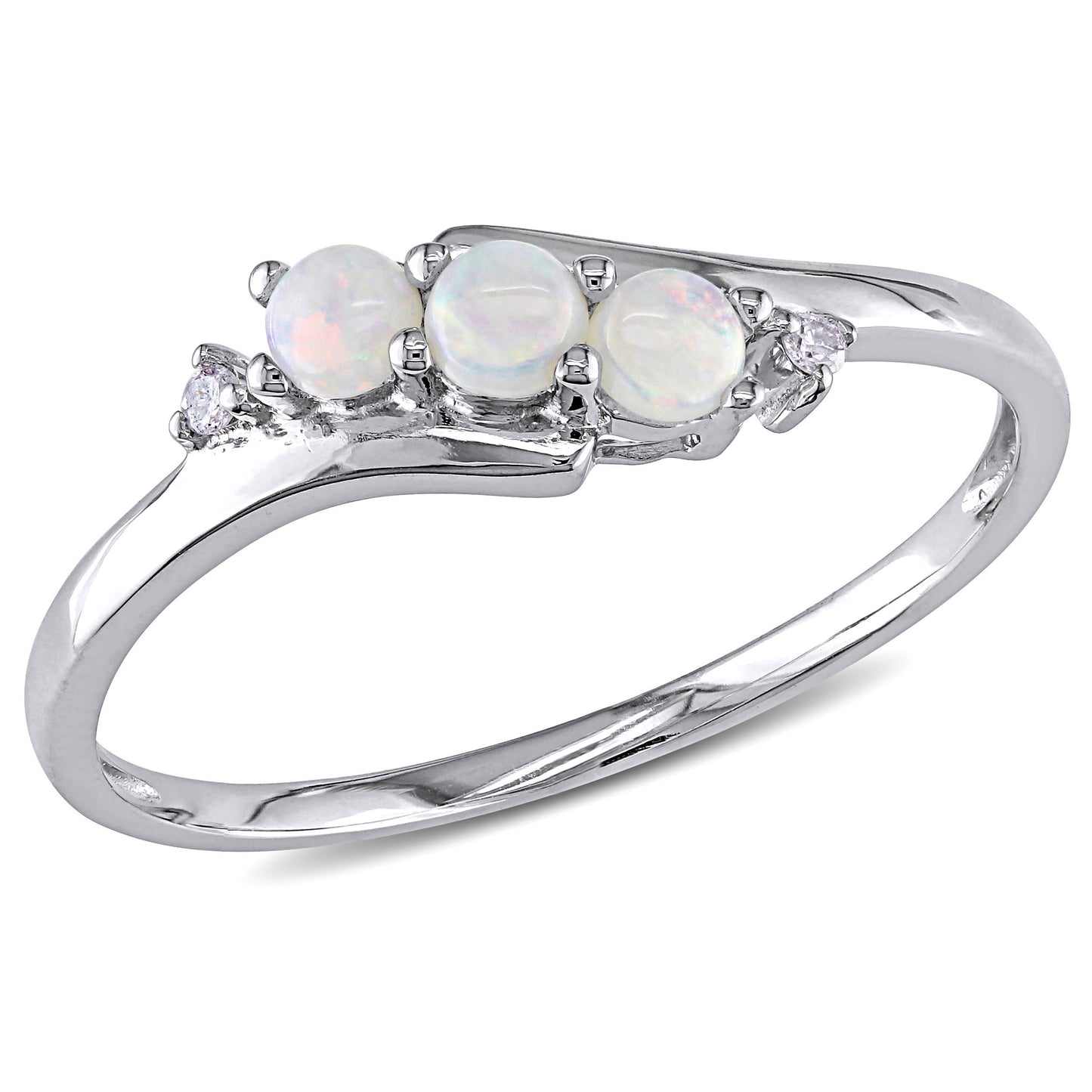 3-Stone Opal & Diamond Ring in 10k White Gold