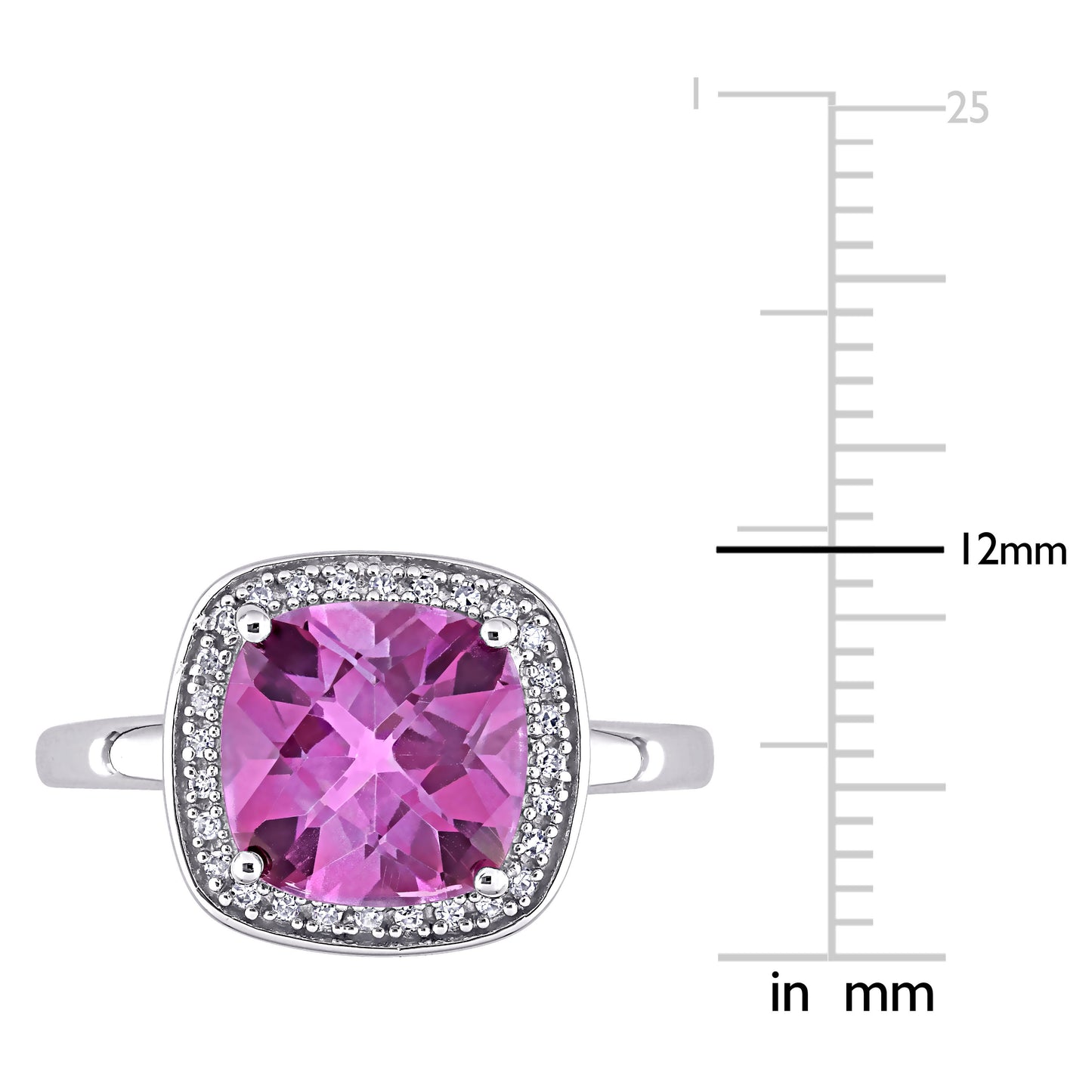 Cushion Cut Pink Topaz & Diamond Halo Ring in 10k White Gold