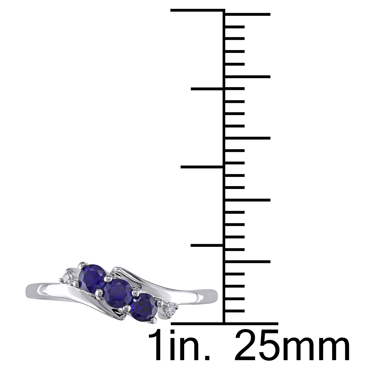 3 Stone Blue Sapphire & Diamond Ring in 10k White Gold