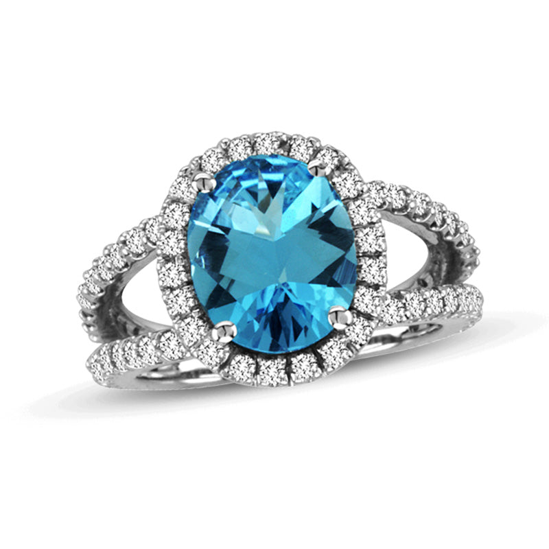 5 5/9ct Blue Topaz & Diamond Ring in 14k White Gold