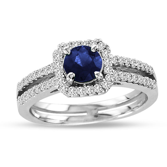 1 2/7ct Blue Sapphire & Diamond Ring in 14k White Gold