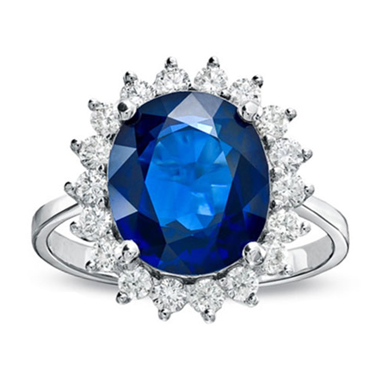 6 2/7ct Blue Sapphire & Diamond Ring in 14k White Gold