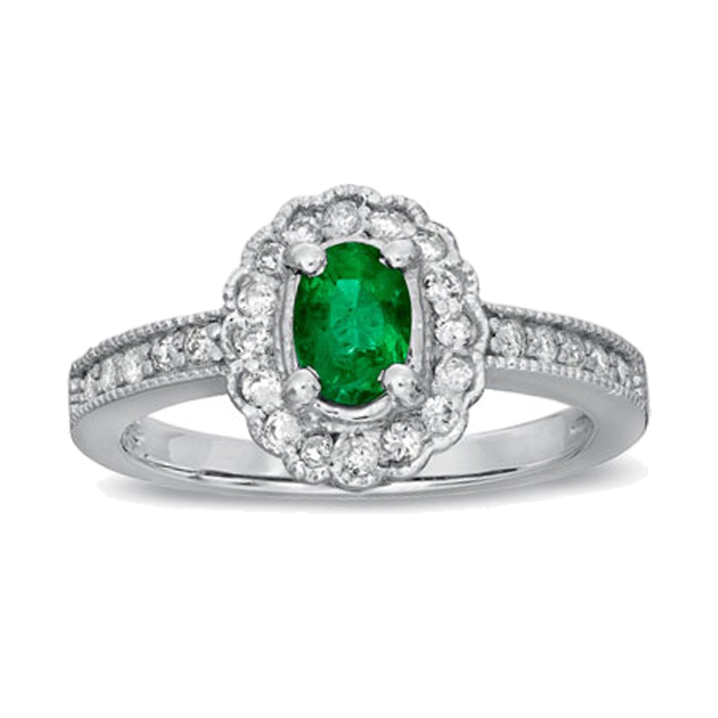 5/8ct Emerald & Diamond Ring in 14k White Gold