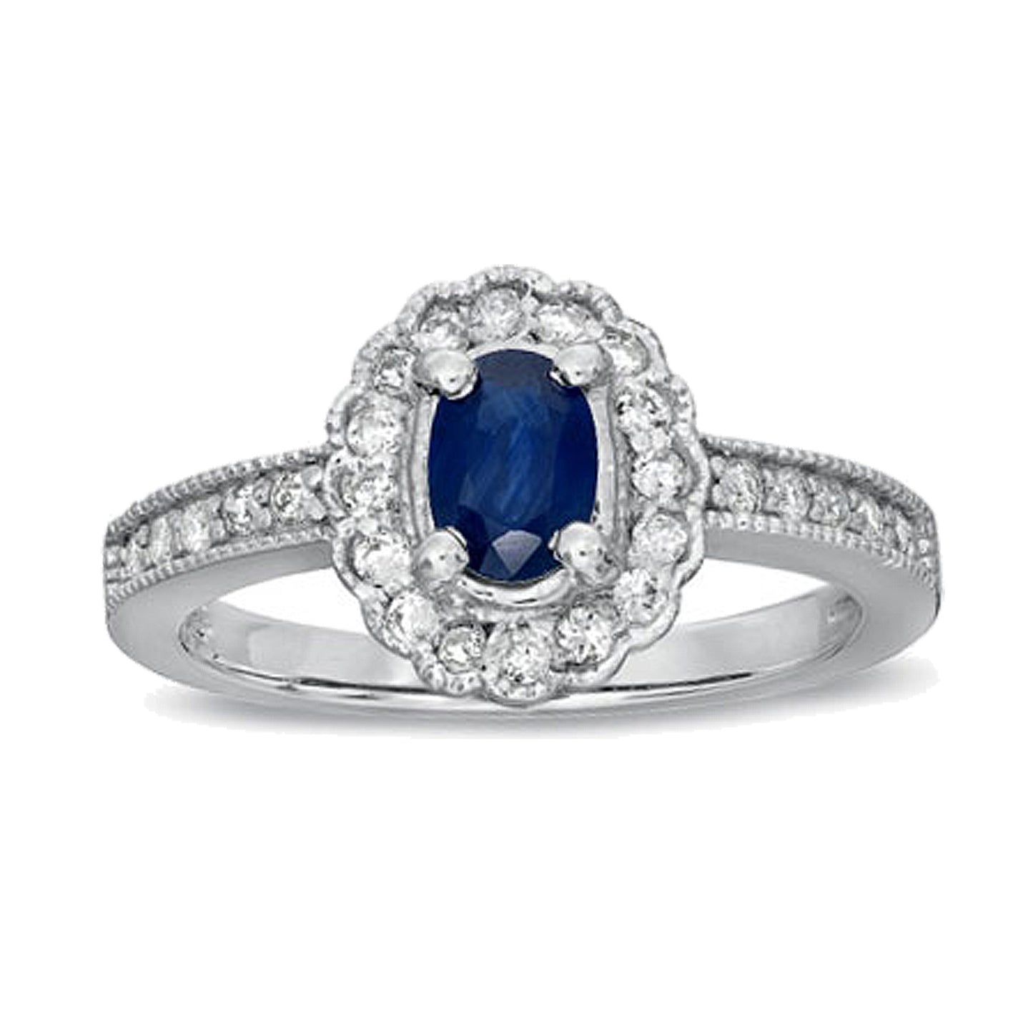 4/5ct Blue Sapphire & Diamond Ring in 14k White Gold