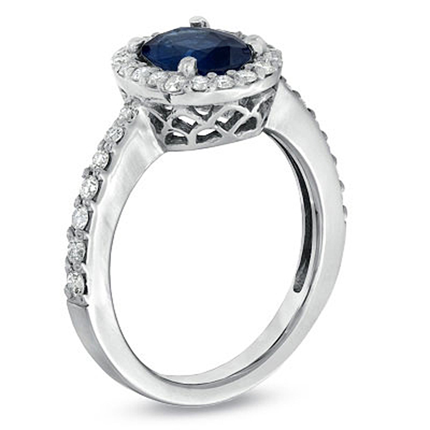 1 8/9ct Blue Sapphire & Diamond Halo Engagement Ring in 14k White Gold