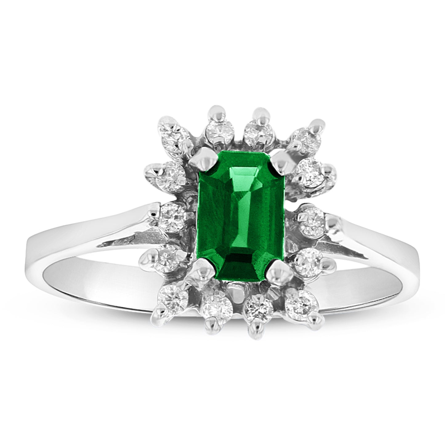 1/7ct Emerald & Diamond Engagement Ring in 14k White Gold