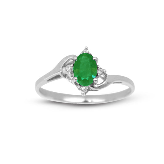 Emerald & Diamond  Ring in 14k White Gold