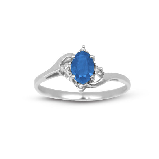 Blue Sapphire & Diamond Ring 14k White Gold