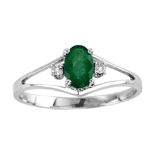 Emerald & Diamond Ring in 14k White Gold