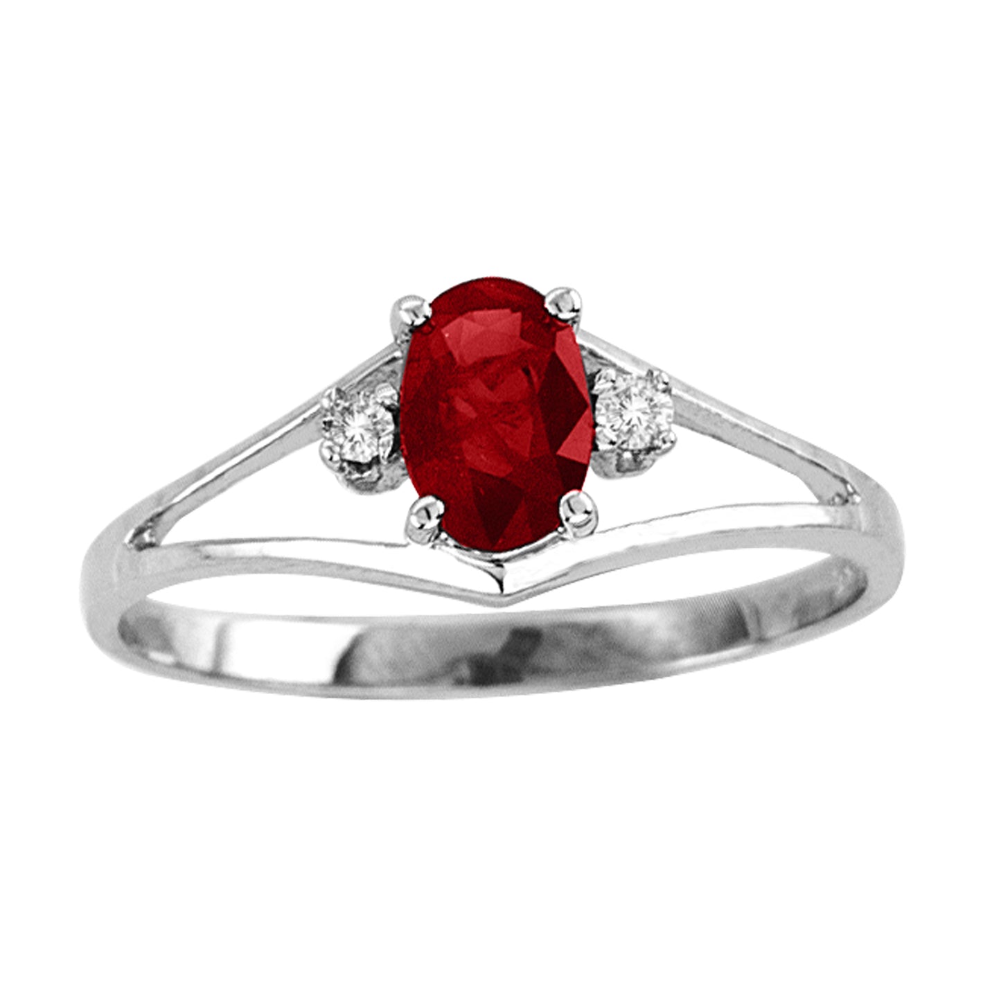 Red Ruby & Diamond Engagement Ring in 14k White Gold