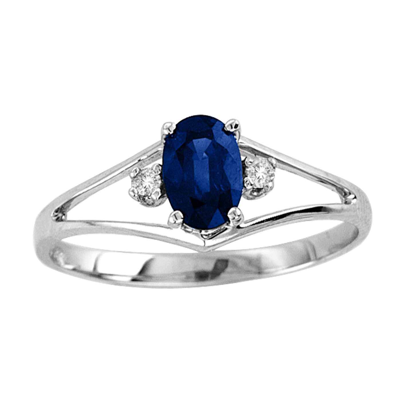 Blue Sapphire & Diamond Ring in 14k White Gold