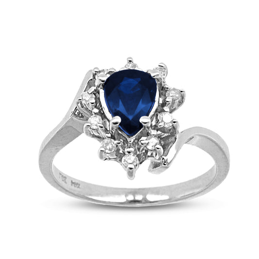 6/7ct Blue Sapphire & Diamond Ring in 14k White Gold
