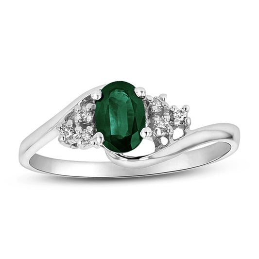 4/9ct Emerald & Diamond Ring 14k White Gold
