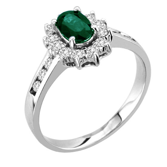 2/3ct Emerald & Diamond Ring in 14k White Gold