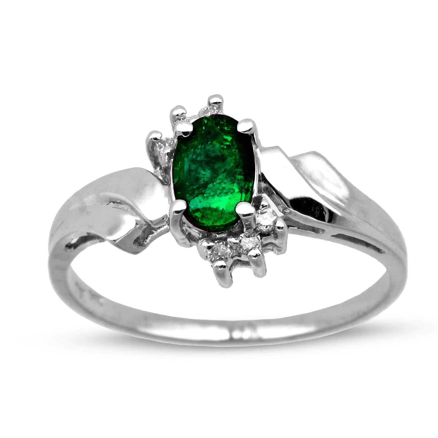1/2ct Emerald & Diamond Ring 14k White Gold