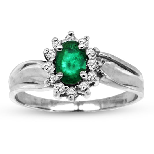 5/9ct Emerald & Diamond Ring in 14k White Gold